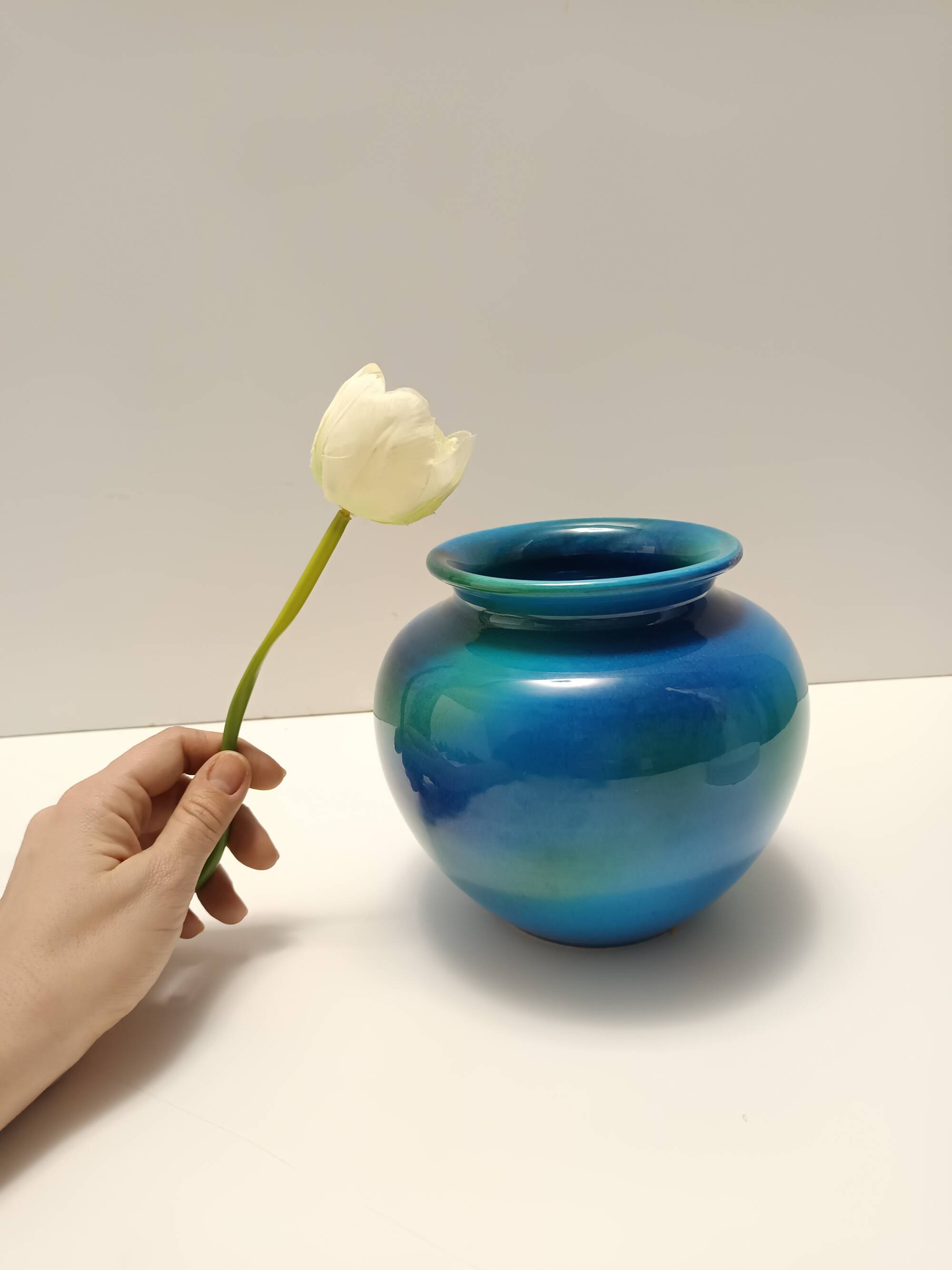 Rimini Blue Ceramic Vase by Aldo Londi for Bitossi and Italica Ars, Italy