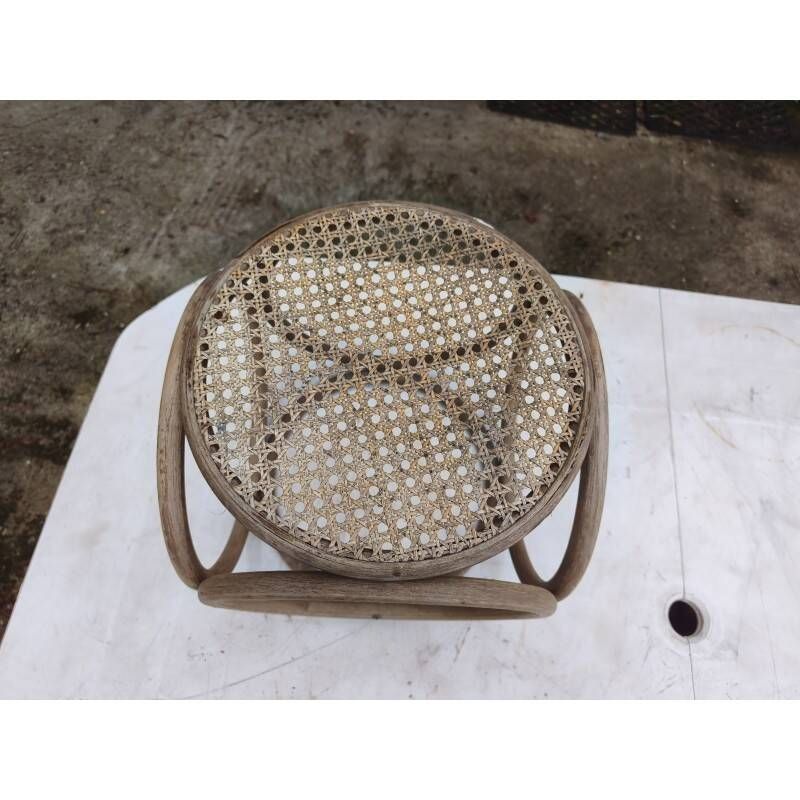 Pouf 1900 curved beech wood and caning
