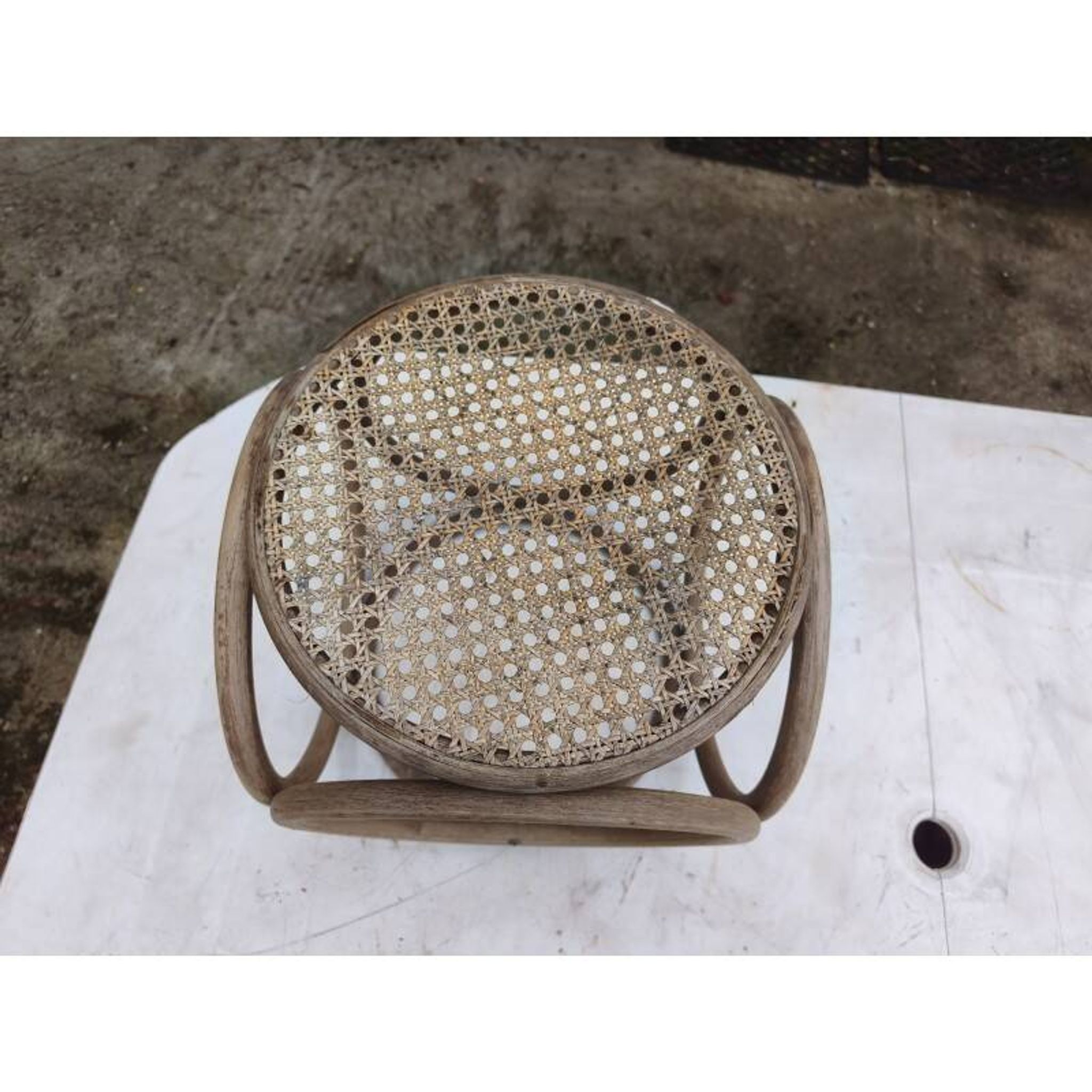 Pouf 1900 bois courbé hêtre et cannage