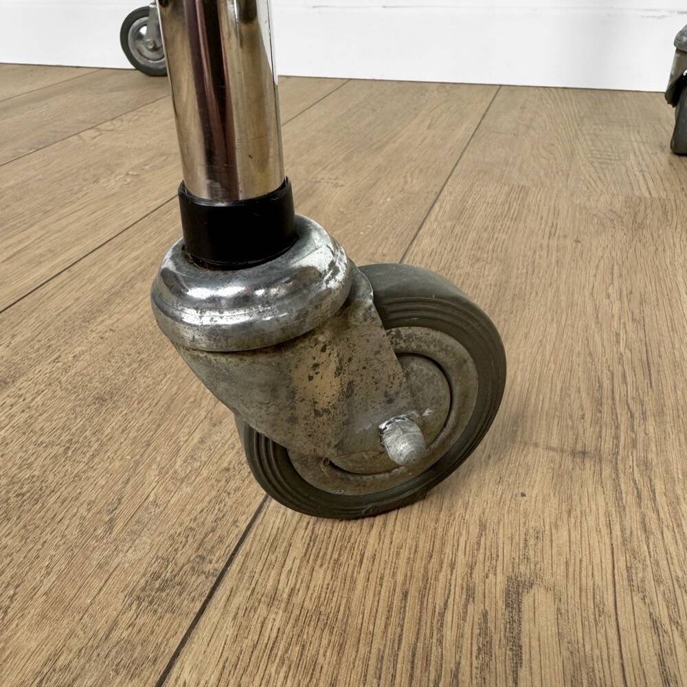 Modernist chrome and vintage frosted glass serving trolley