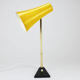 Yellow desk, table or accent lamp by J.T. Kalmar, brass and iron, Vienna, Austria, 1950s.