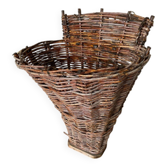 Antique Harvester's Basket, Wicker, Vintage Vineyard Decor