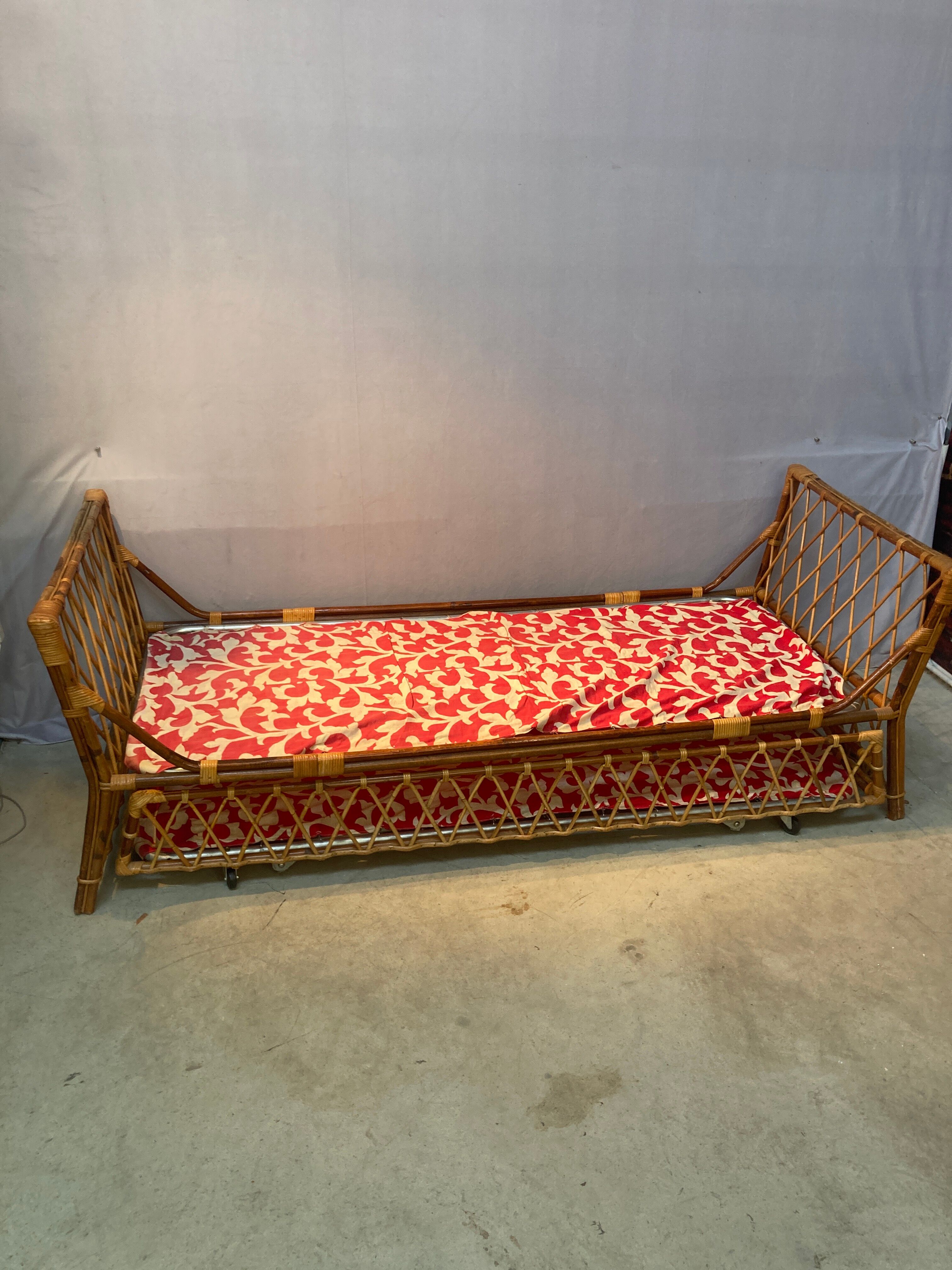 Rattan bed and built-in extra bed