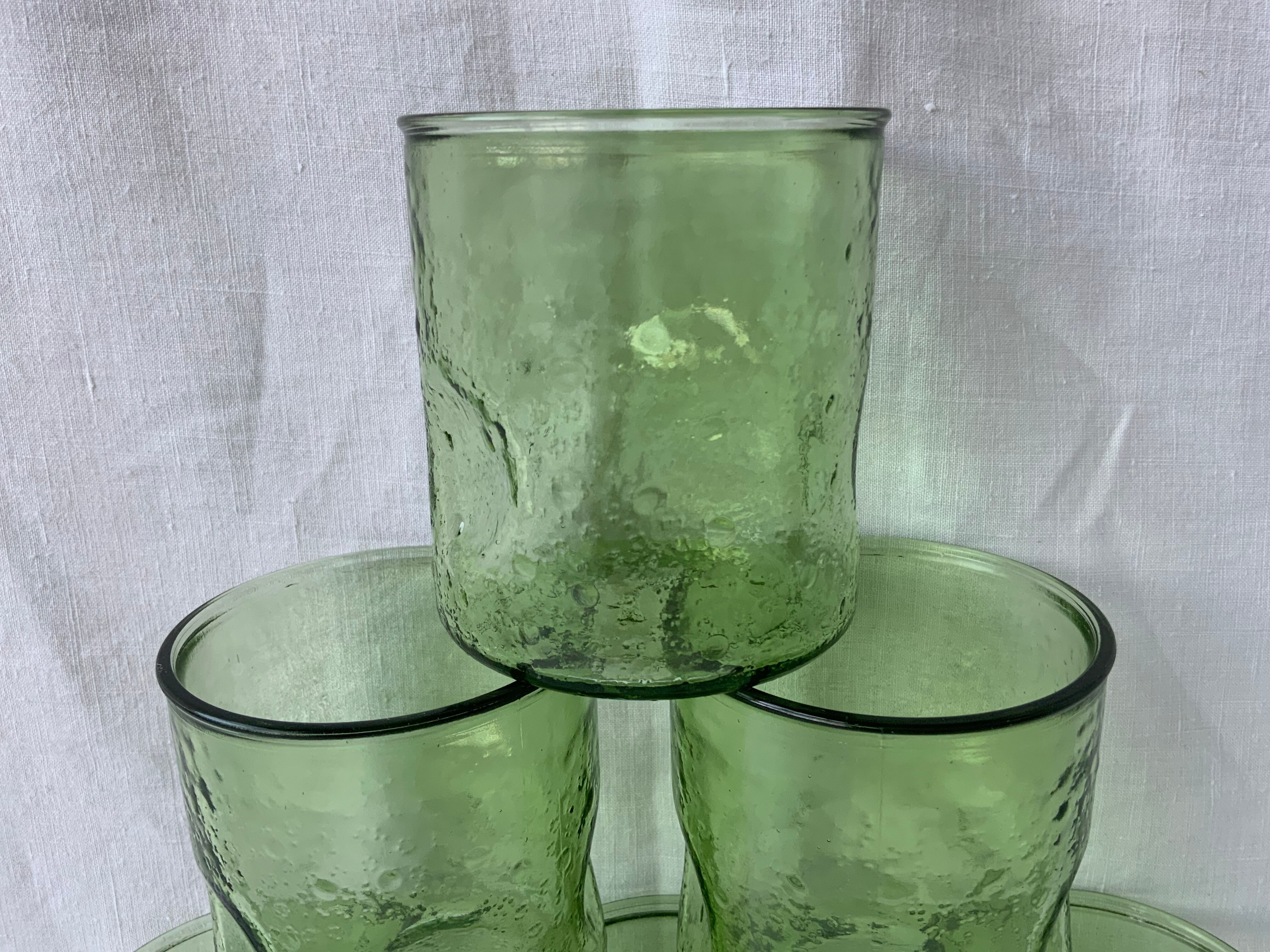 6 vintage green glasses