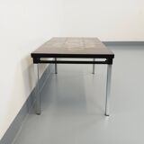 Vintage rectangular coffee table from the 60s 70s in ceramic, black metal and chrome metal