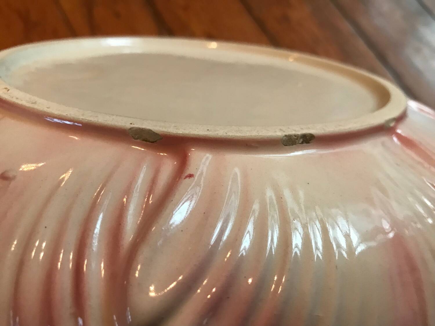 Old vintage pink and white hydrangea-shaped CLF cache pot