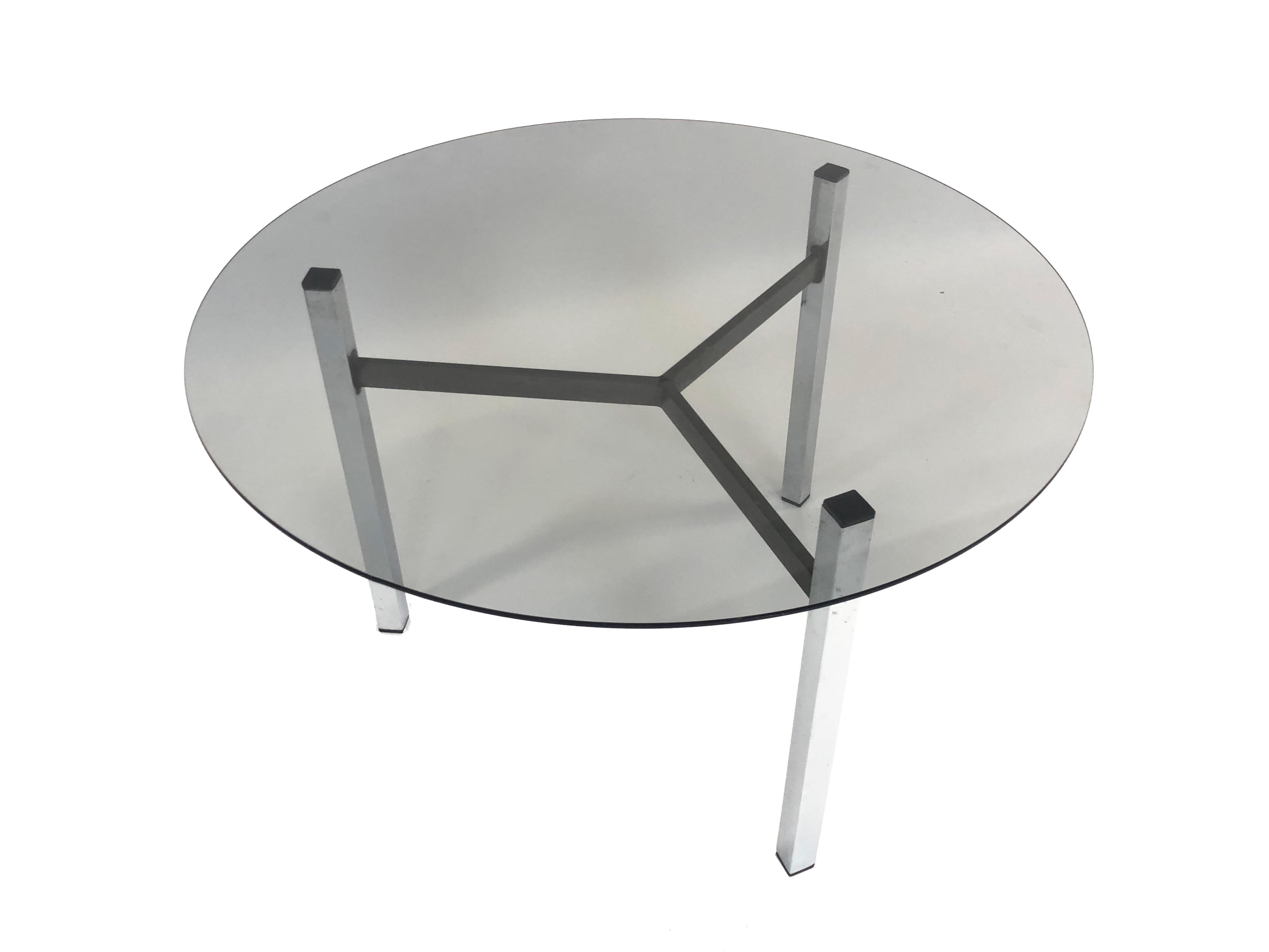 Minimalist vintage coffee table in chrome glass 1970