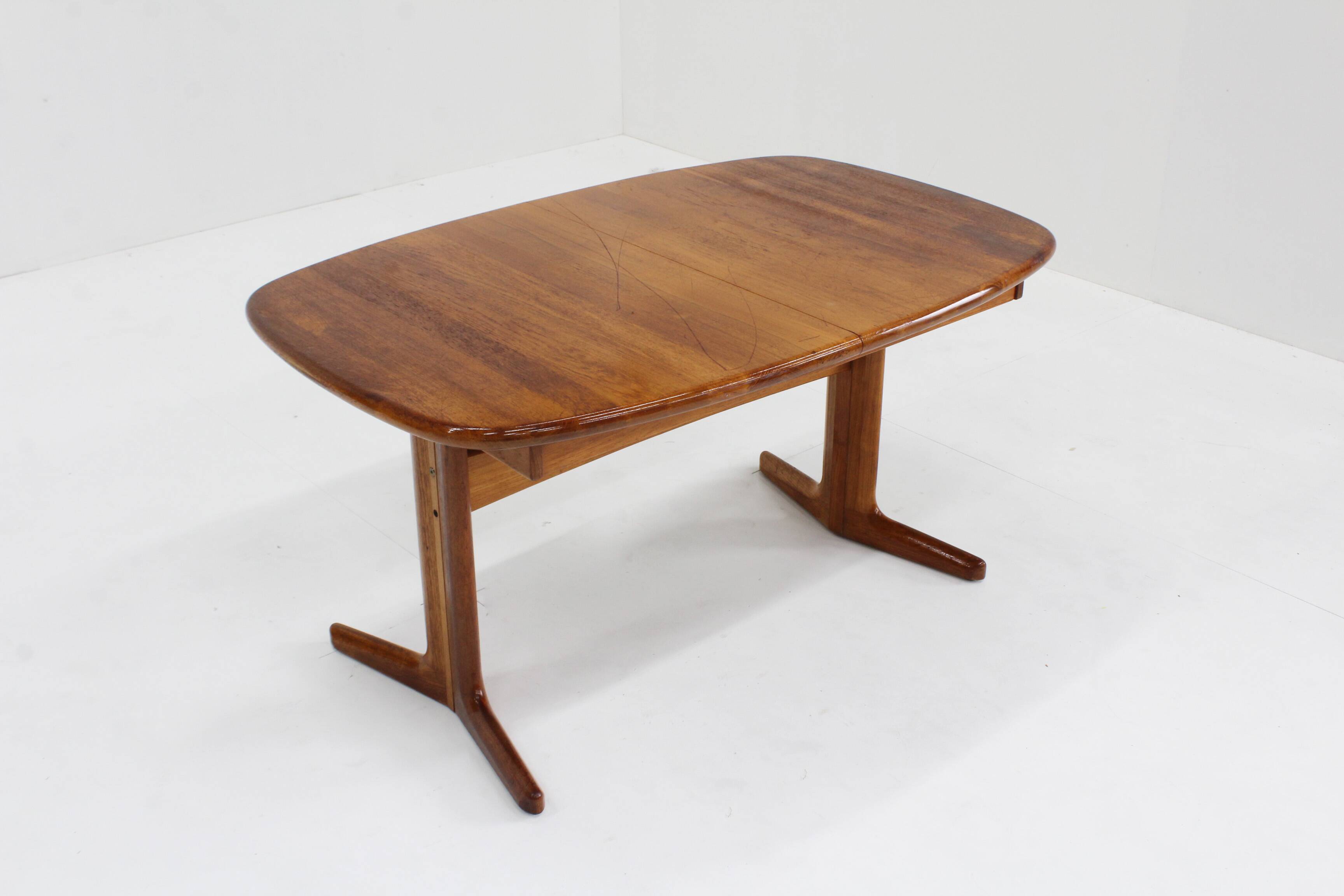 Vintage Danish oval extendable dining table solid teak 1960s