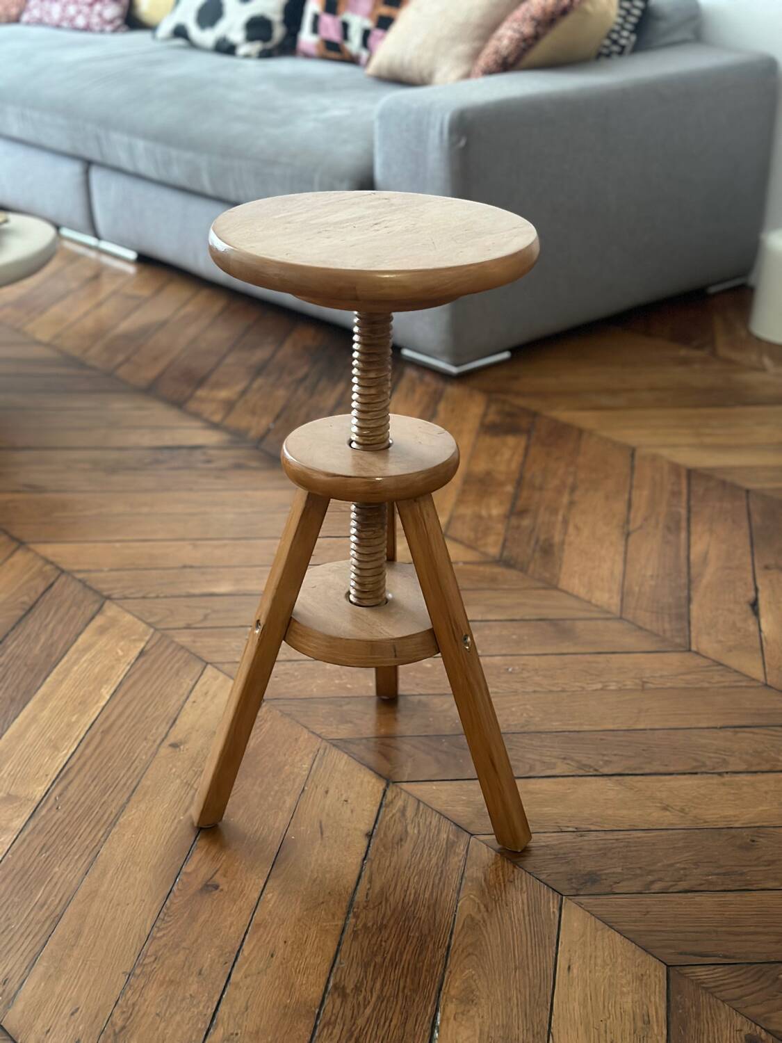 Vintage wooden tripod artist watchmaker stool brutalist workshop