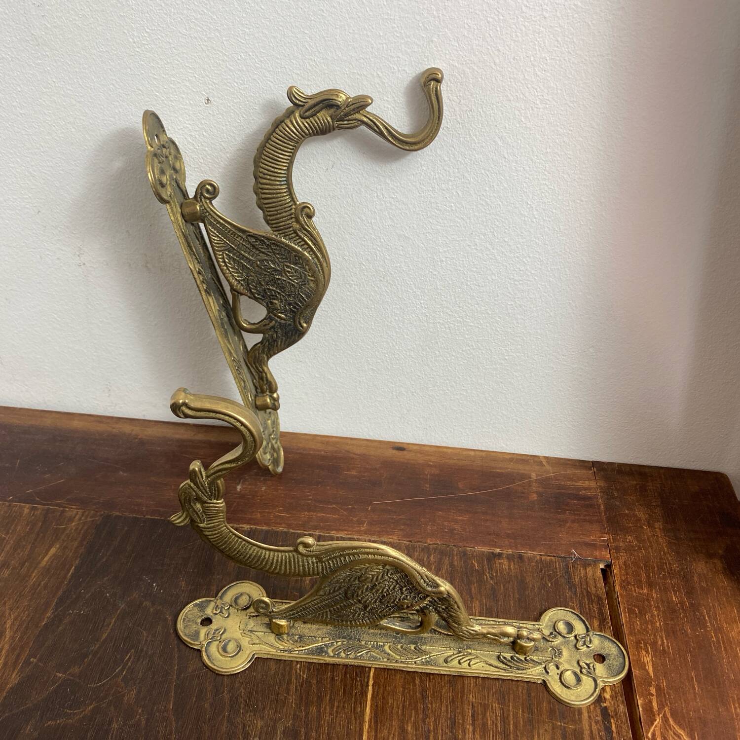 Antique wall hooks, dragon shape, in brass