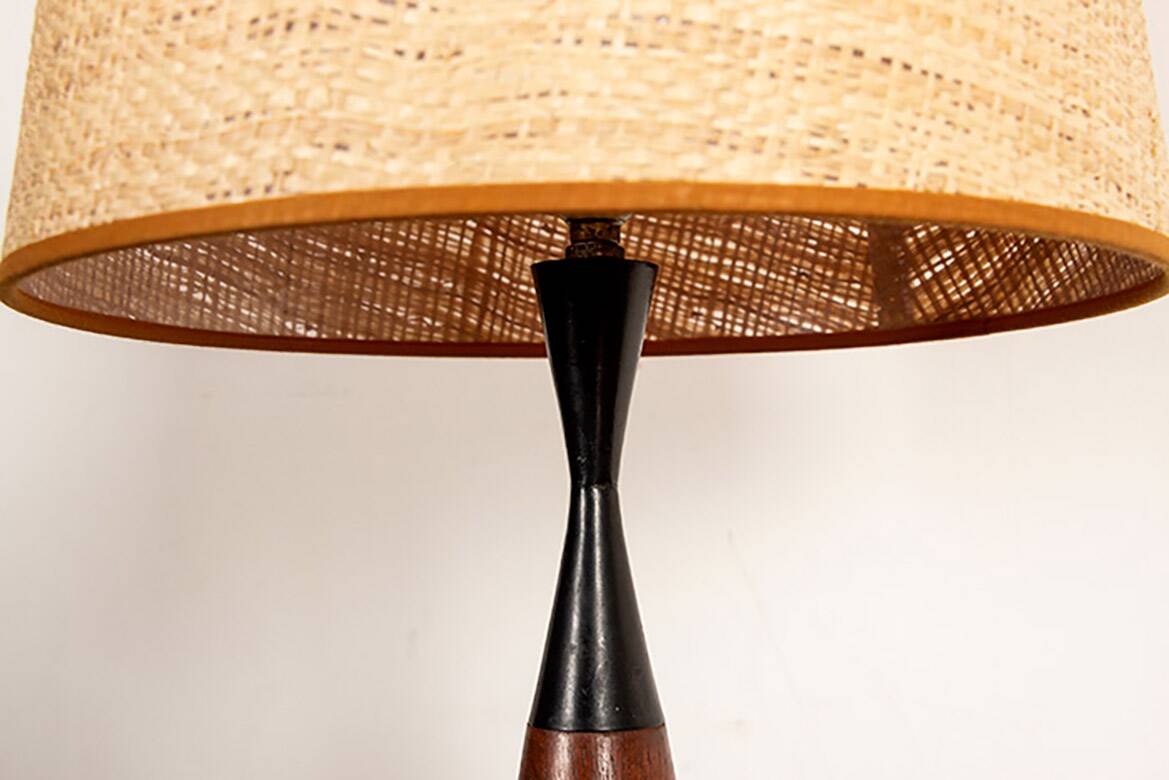 Danish keel-shaped table lamp in teak and ebony by Fog & Morup.