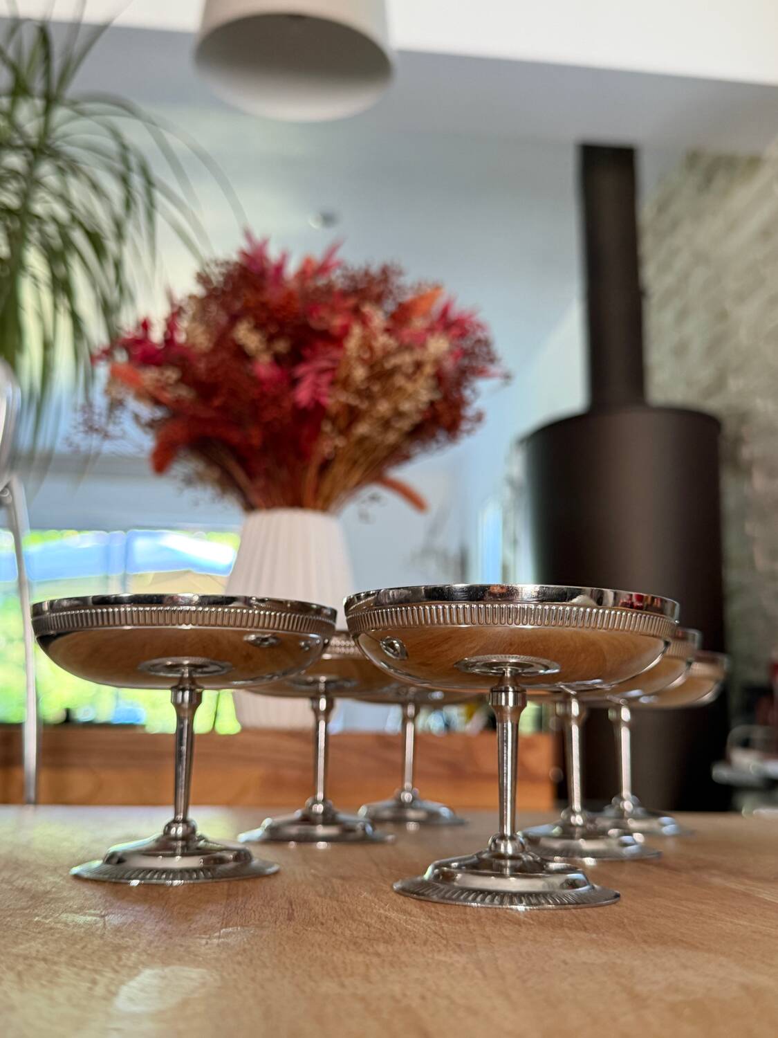 Série de 6 coupes à glace, cocktail vintage en inox brillant