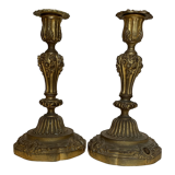Pair of antique bronze candle holders