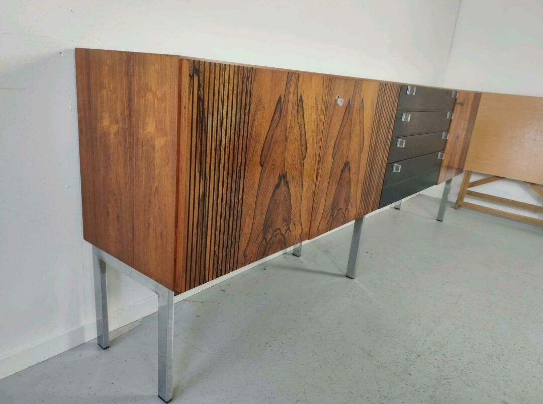 Vintage rosewood sideboard, chrome 1960