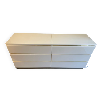 Double chest of drawers in beige lacquer from the 80s Eric Maville