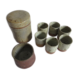 6 coffee glasses, sugar and cookie jar