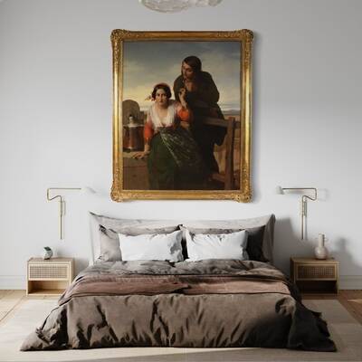 Great painting signed FB and dated 1853, the lovers