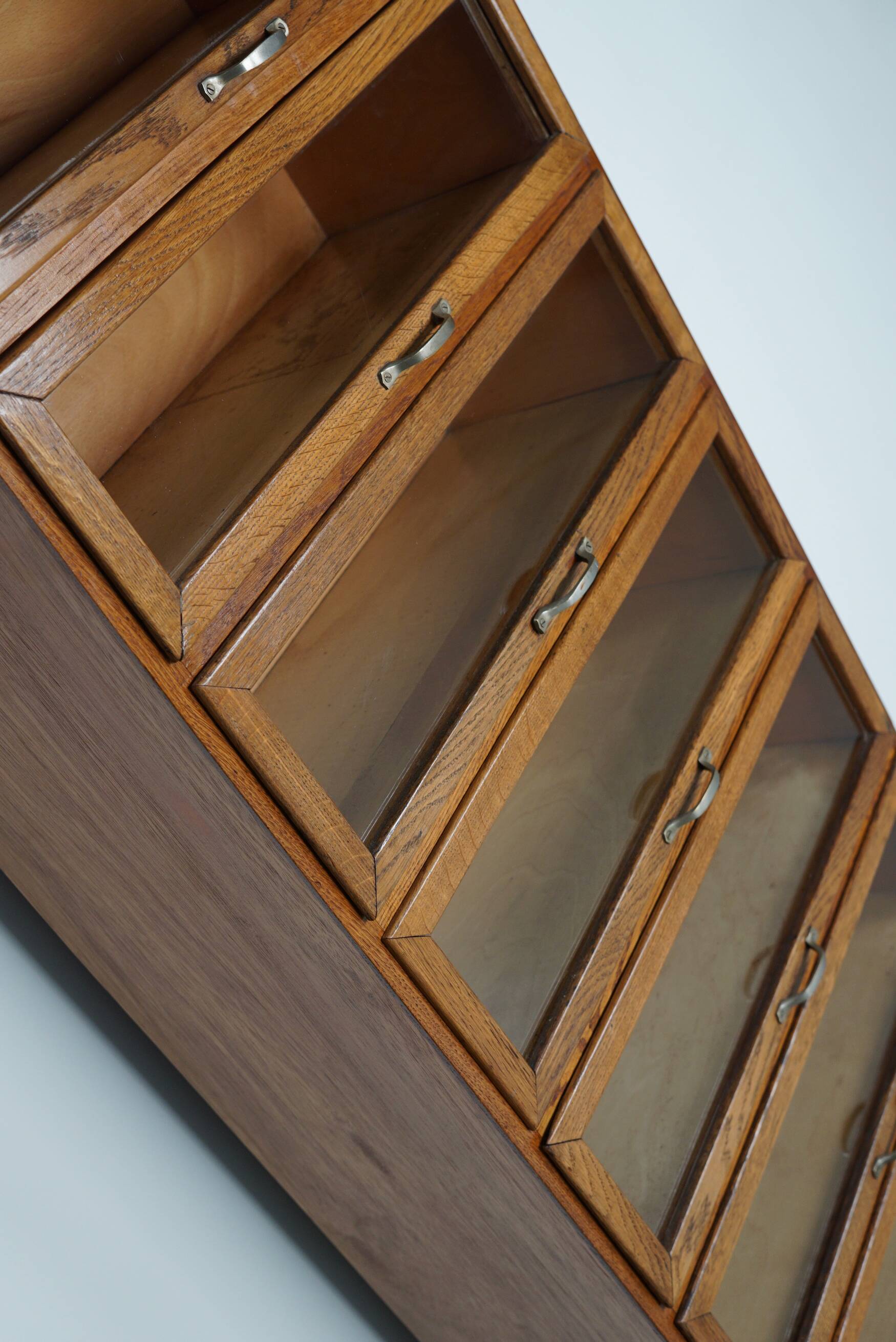 Vintage Dutch Oak Haberdashery Shop Cabinet / Vitrine, 1950s