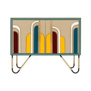 Buffet italien en bois massif et verre coloré de style mid-century modern