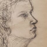 Drawing by Nagao Usui: Portrait of a woman in profile