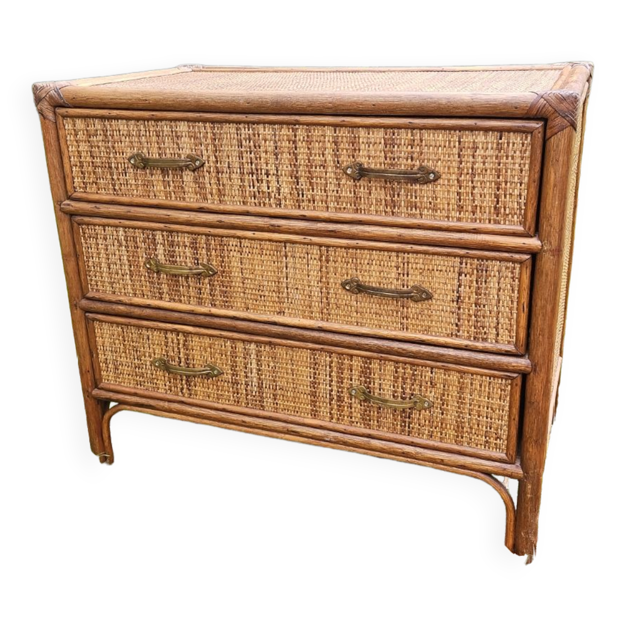 Vintage woven wicker rattan bamboo chest of drawers design 50-60-70