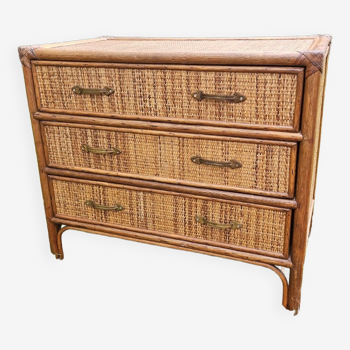 Vintage woven wicker rattan bamboo chest of drawers design 50-60-70