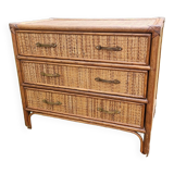 Vintage woven wicker rattan bamboo chest of drawers design 50-60-70