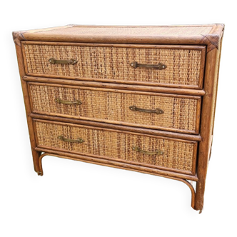 Vintage woven wicker rattan bamboo chest of drawers design 50-60-70