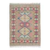 Tapis vintage turc Oushak fait main en laine et coton rose, années 1970
