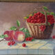 Ancient still life with cherries - peaches Oil on canvas 59x50 cm