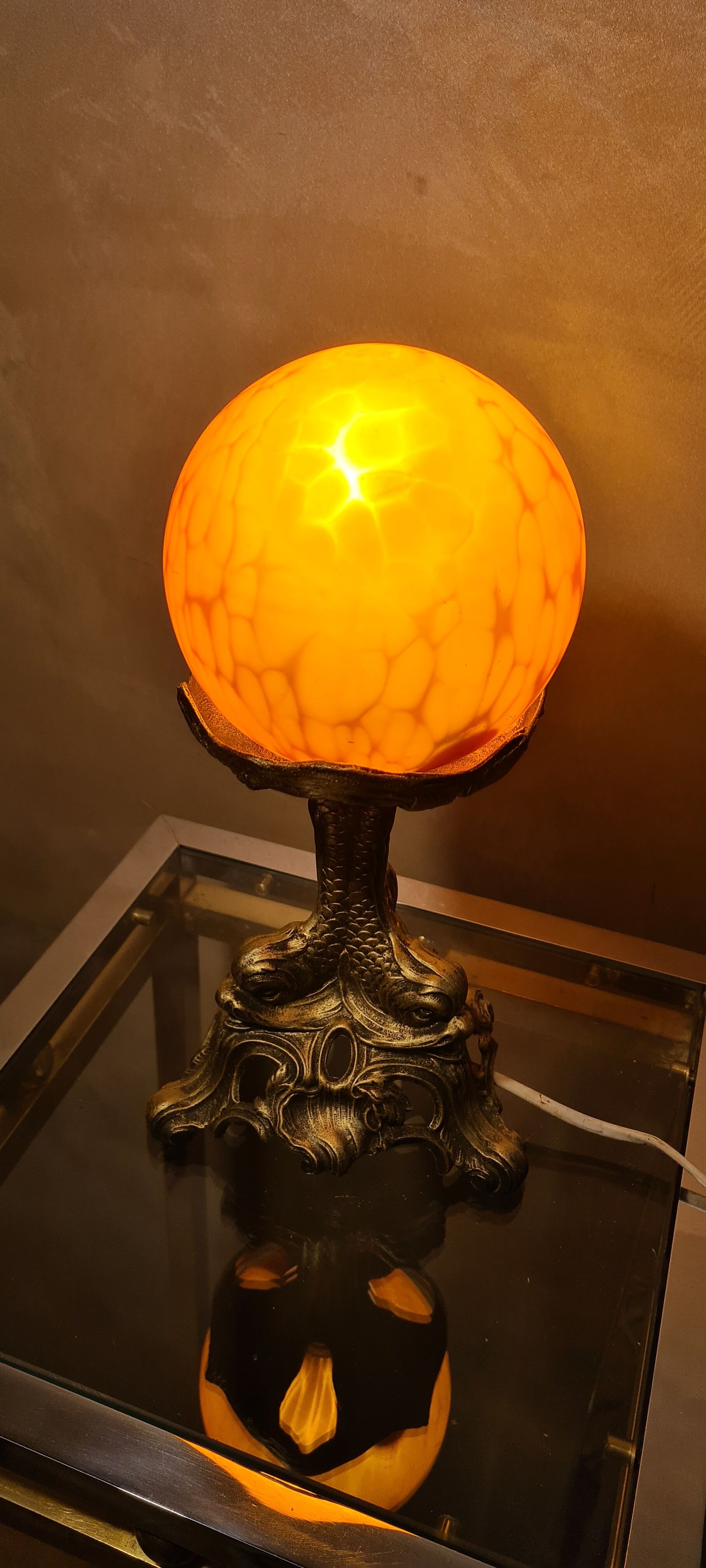 Art deco lamp 1920 to 30 metal patina gold 28x15