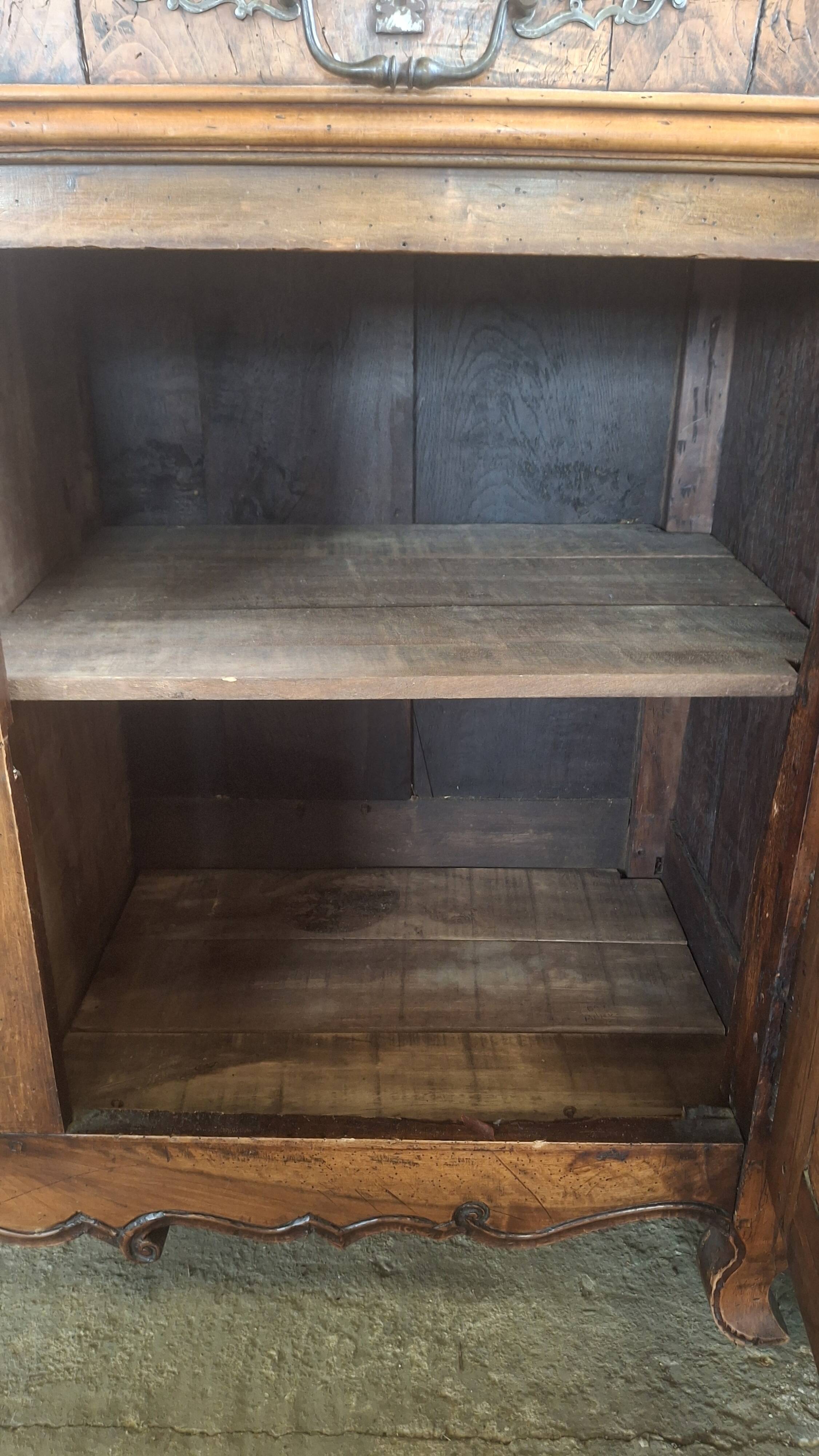Large buffet in Louis XV style, solid oak & burl, with wrought iron hardware from the 16th century.