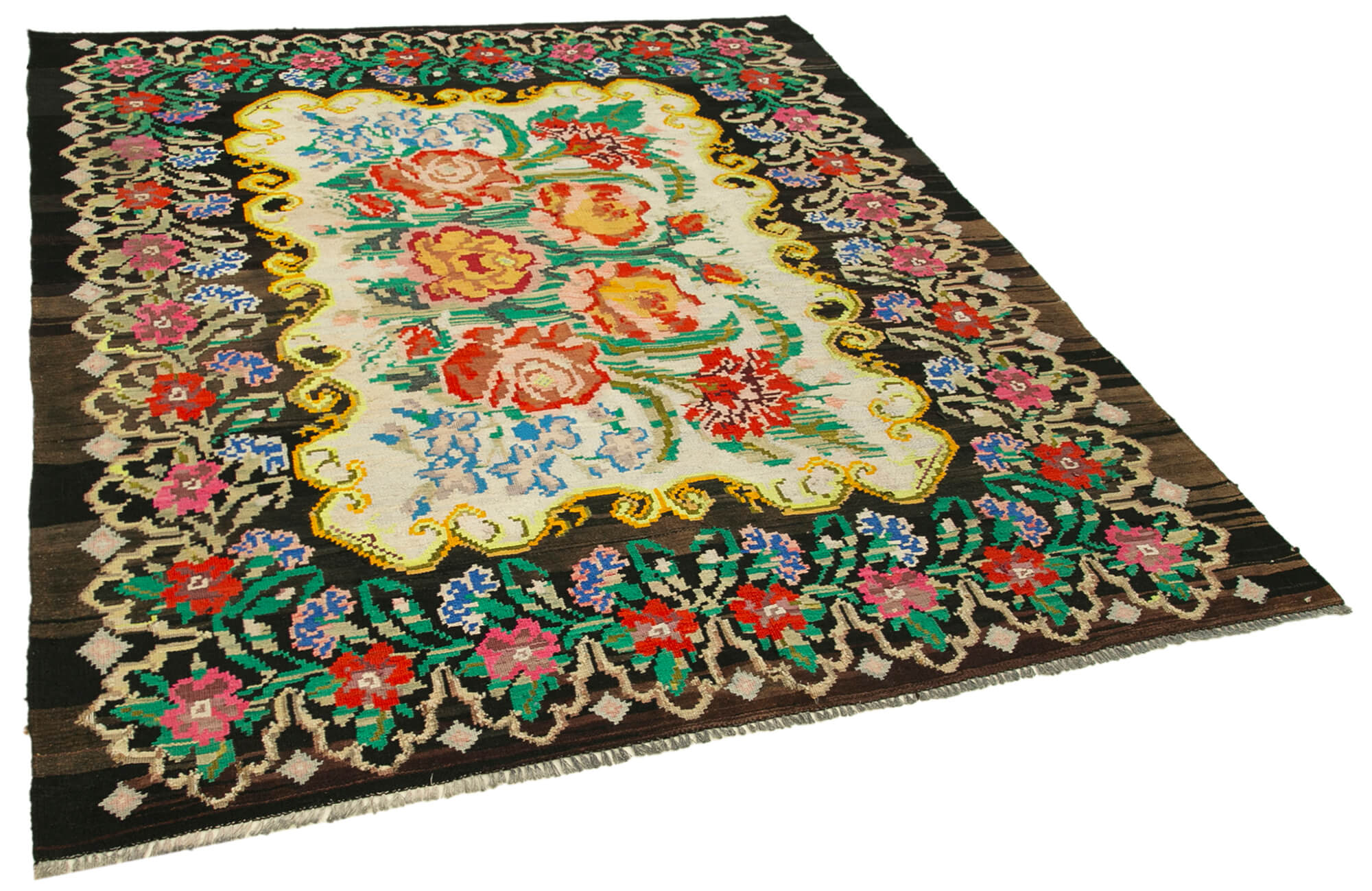 Handmade Vintage Moldovan Black Kilim 181 cm