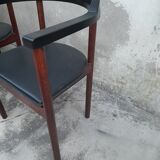 Pair of Scandinavian armchairs in teak and leather