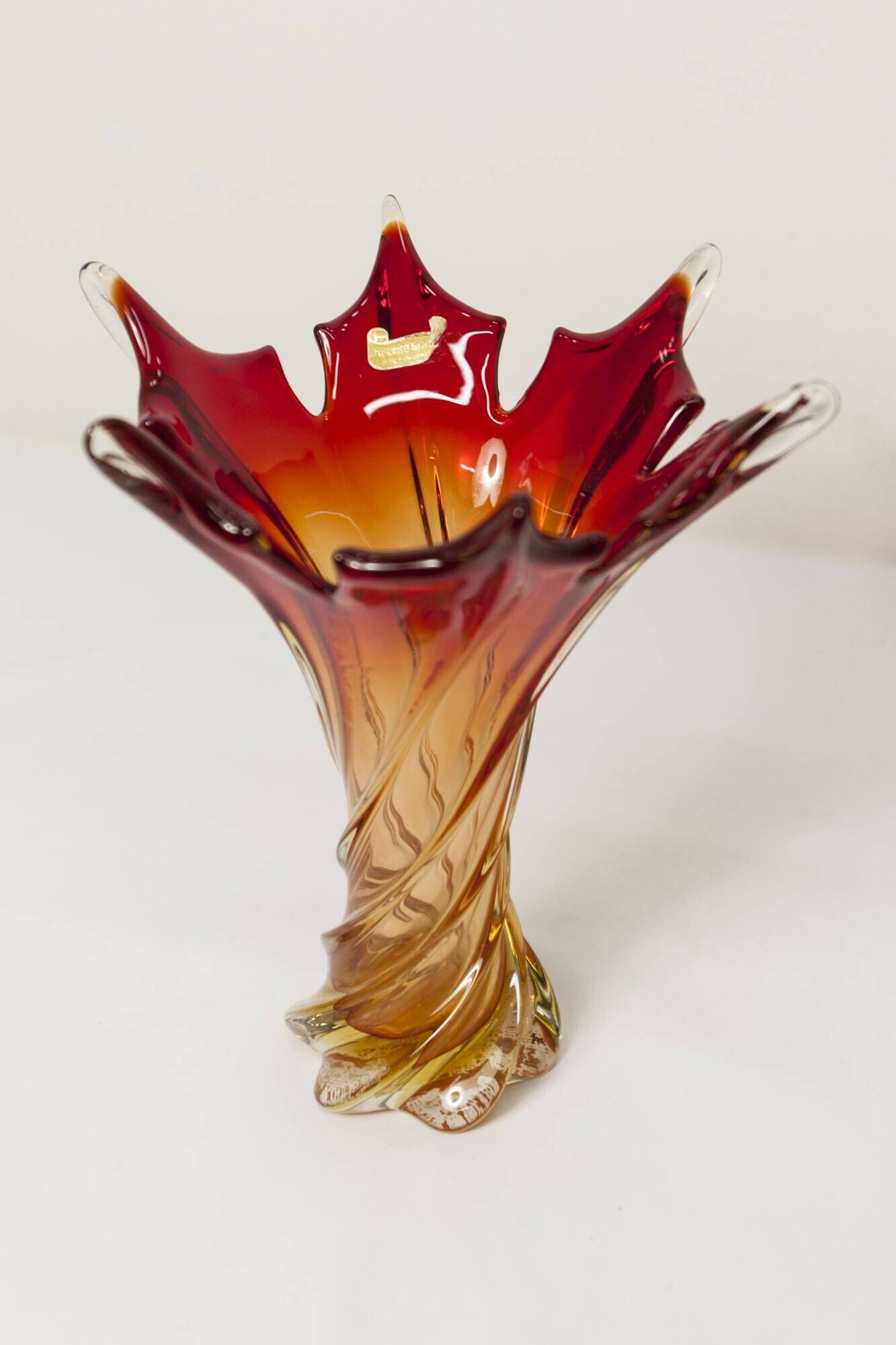 Murano glass vase by Fratelli Toso signed Murano orange and red