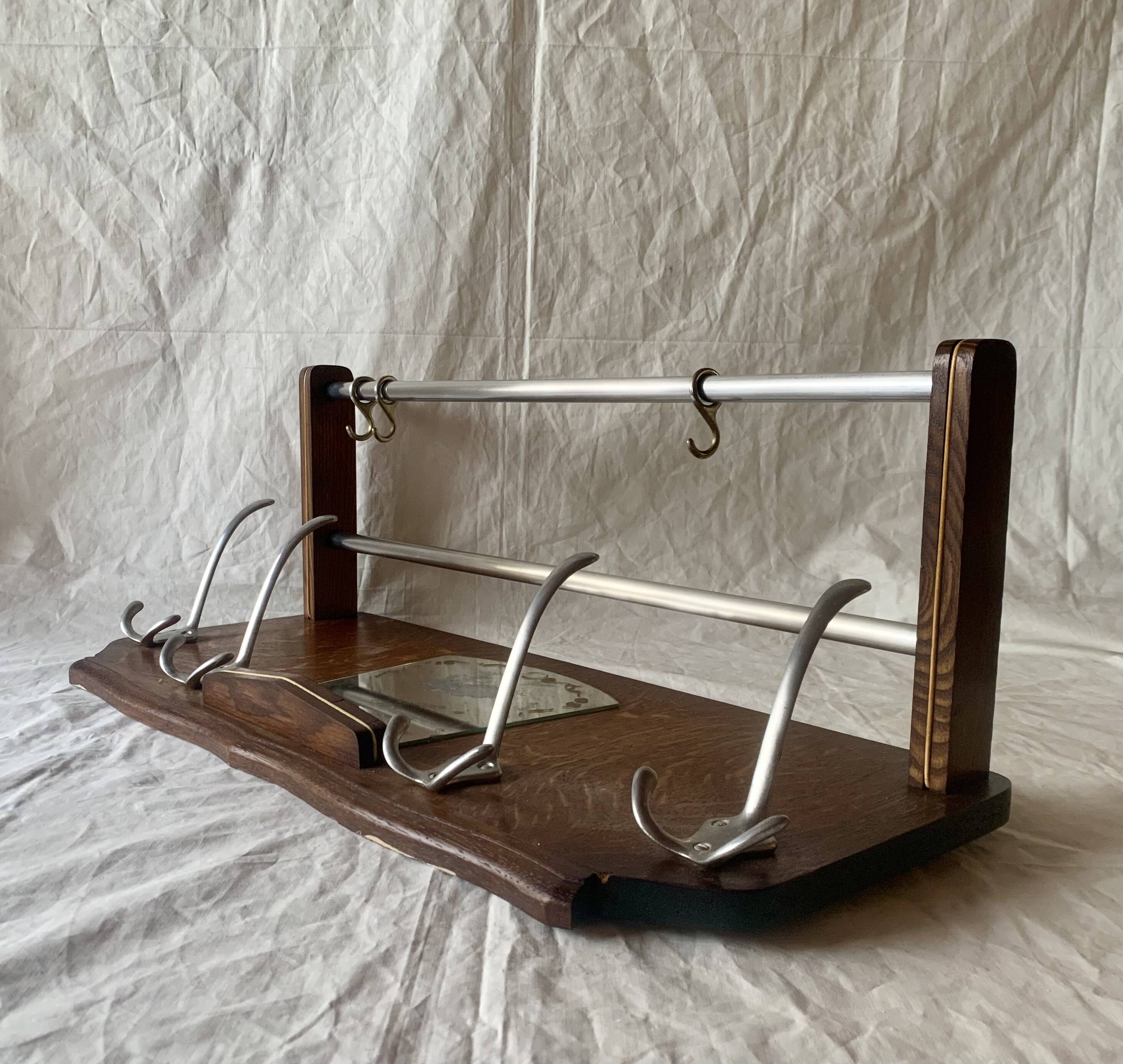 Art Deco wooden wall coat rack