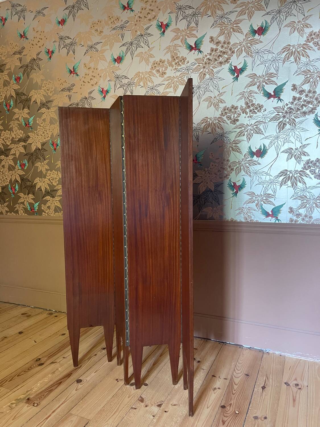 Paravent vintage plaqué teck