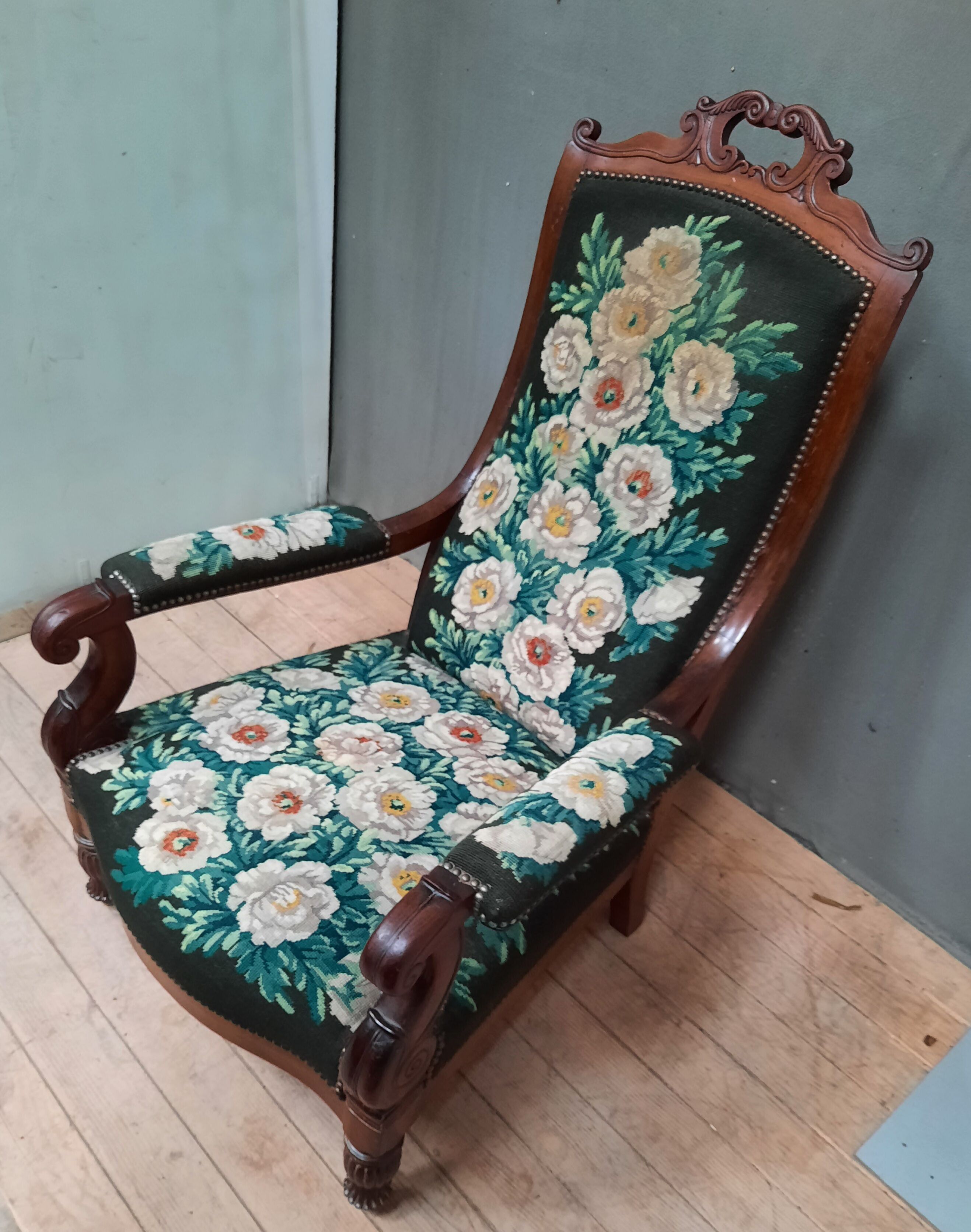 Stamped voltaire armchair
