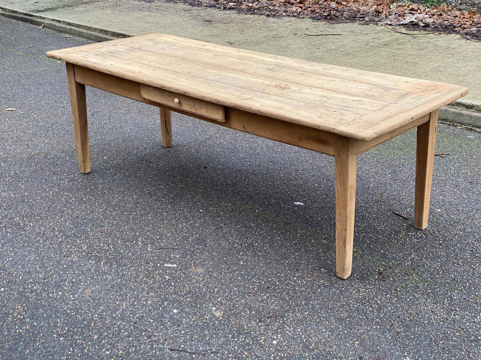 Table de ferme rénovée en chêne massif du 18ème avec tiroir 220cm