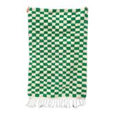 Moroccan Berber checkered carpet fir green and off-white