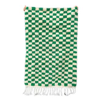 Moroccan Berber checkered carpet fir green and off-white