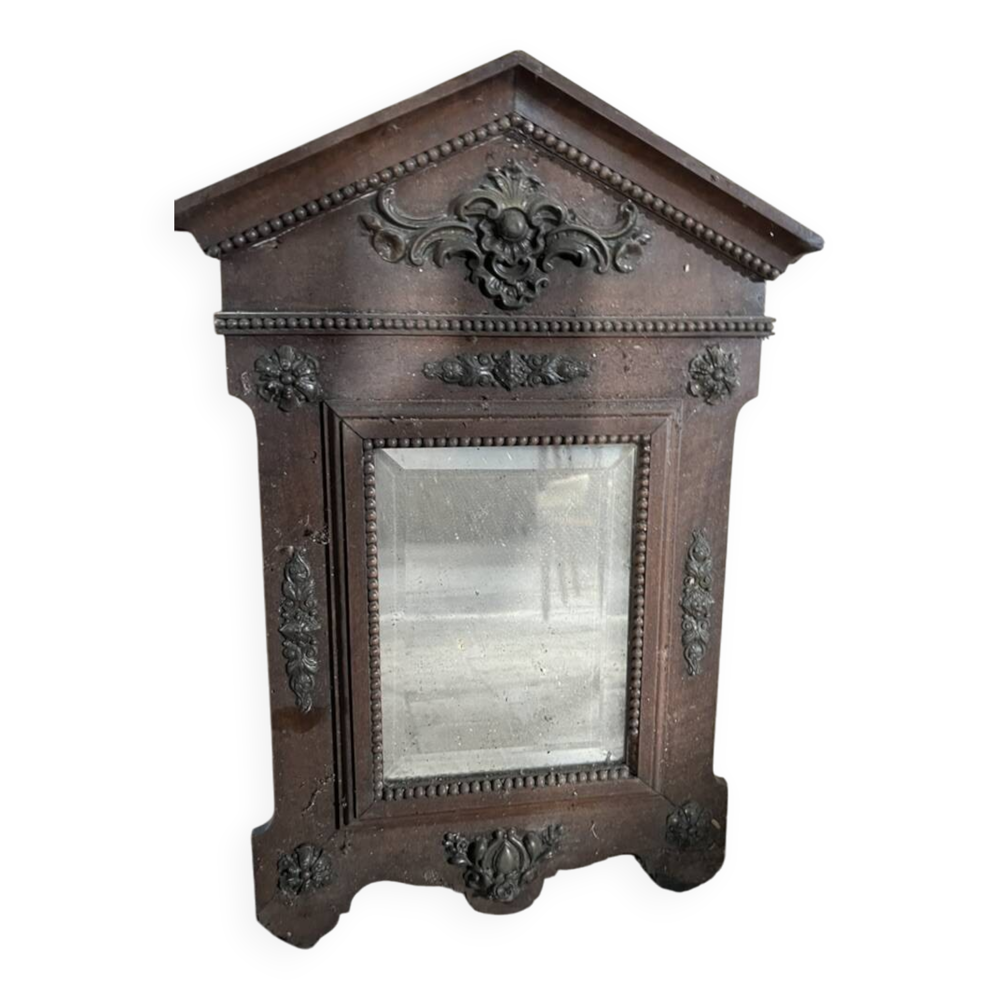 Antique carved wooden wall mirror – ornate pediment, Napoleon III style