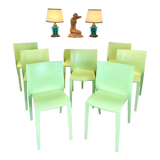 Philippe Starck, set of 8 French green chairs, design Slick XO