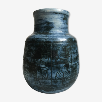 Vase Jacques Blin émaillé bleu