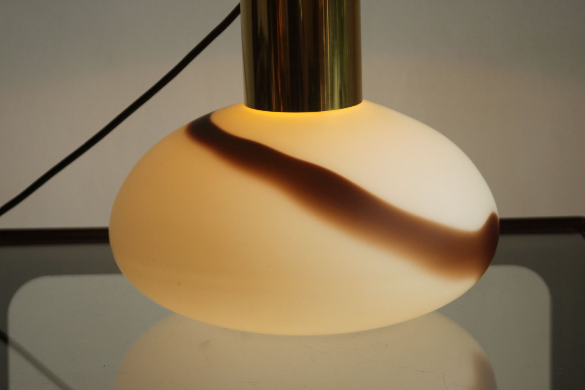 Murano glass brass table lamp with matching shade, Italy 1970s.