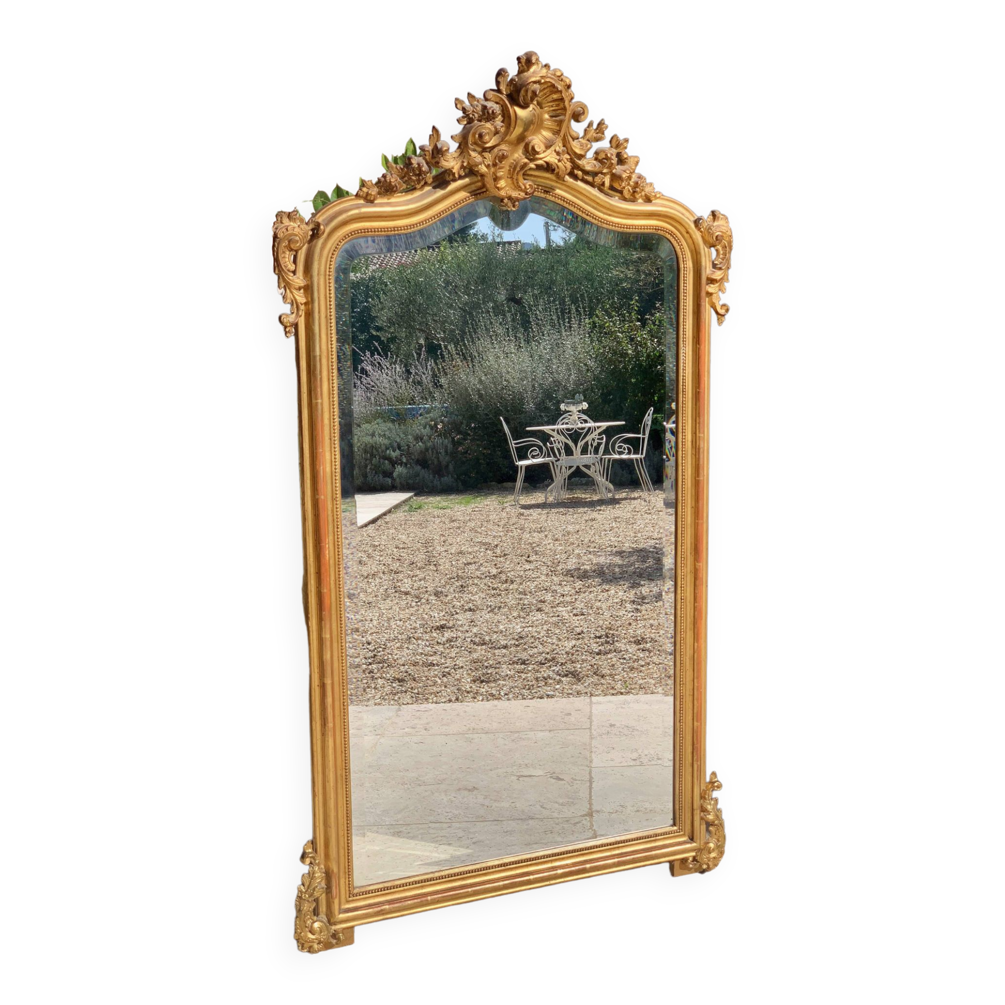 Napoleon iii beveled mirror in 19th century rocaille style, large model, in gilded wood