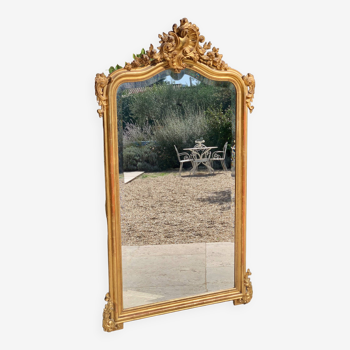 Miroir biseauté napoléon iii de style rocaille xixe, grand modèle, en bois doré