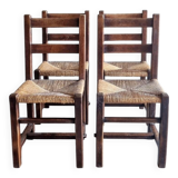 Set of 4 brutalist straw chairs