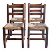 Set 4 chaises brutalistes paillees