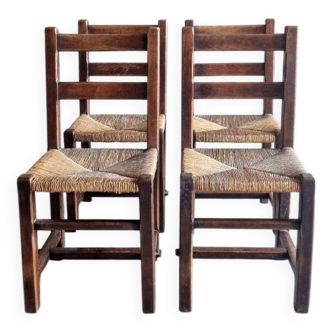 Set 4 chaises brutalistes paillees